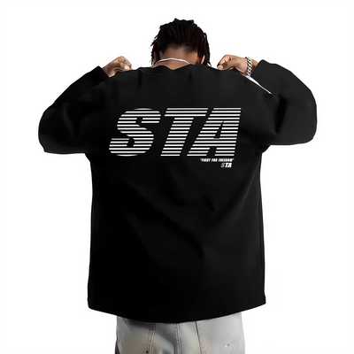STA旗舰店美式潮牌长袖男女秋冬季高街重磅纯棉宽松情侣T恤卫衣