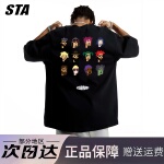 STA旗舰店马赛克公仔印花短袖男女美式潮牌重磅纯棉宽松情侣T恤