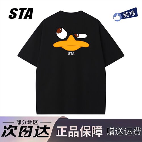 STA旗舰店美式潮牌趣味印花短袖男女复古高街纯棉情侣休闲上衣t恤