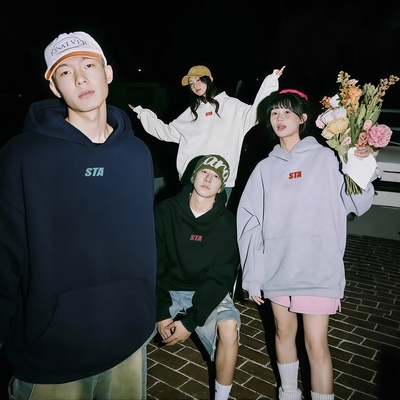 STA旗舰店美式潮牌火焰字母连帽卫衣男女街头重磅纯棉情侣外套