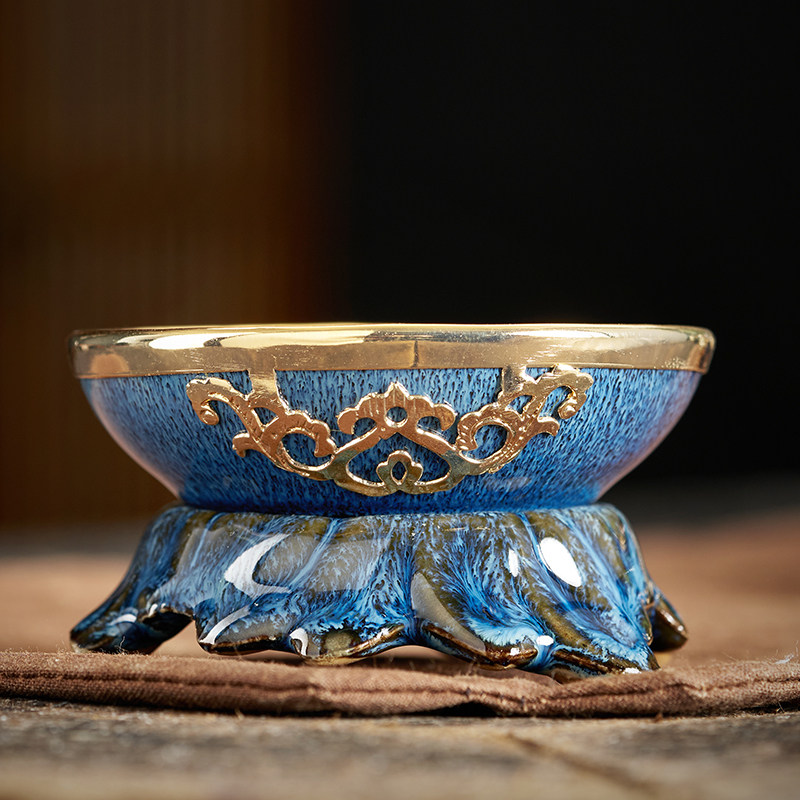 金镶玉蓝菲天目釉茶漏茶滤网曜变陶瓷托架功夫茶具配件茶叶过滤器