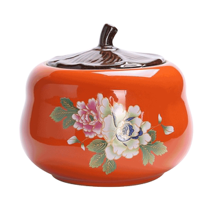 吉祥缘 柿子茶叶罐陶瓷罐家用中号半斤装密封放装茶叶的茶罐包装