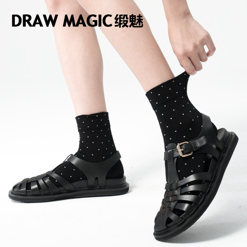 时尚韩系秋季袜子女中筒袜简约芭蕾风日系波点miu系圆点短筒袜棉