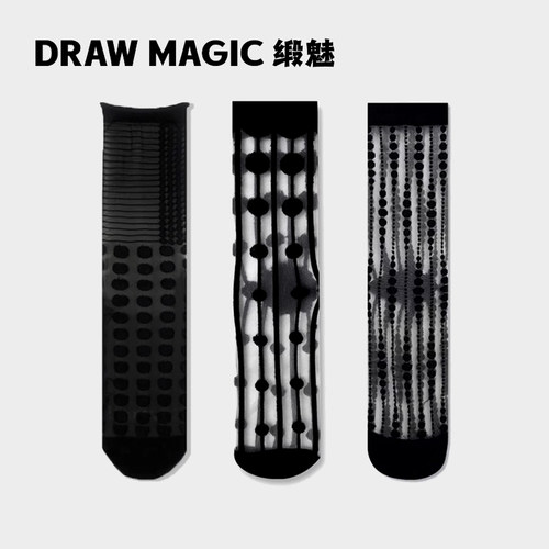 黑色玻璃丝袜子女夏季薄款法国艺术圆点透明黑丝水晶丝夏天中筒袜