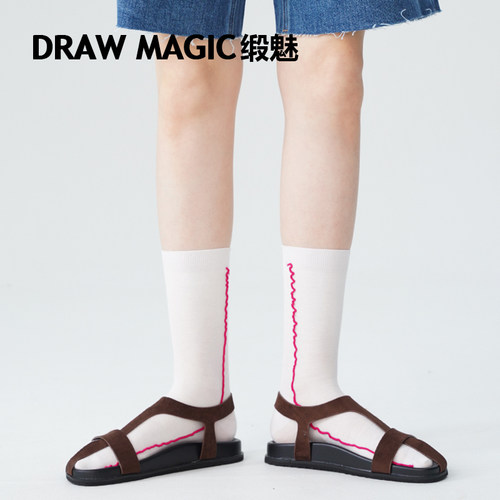 DRAWMAGIC/缎魅夏季薄款侧边立体条纹袜子女中筒袜ins潮搭配凉鞋