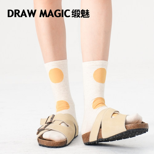 时髦复古袜子女大波点撞色无骨中筒袜搭配皮鞋圆点春秋款堆堆袜冬