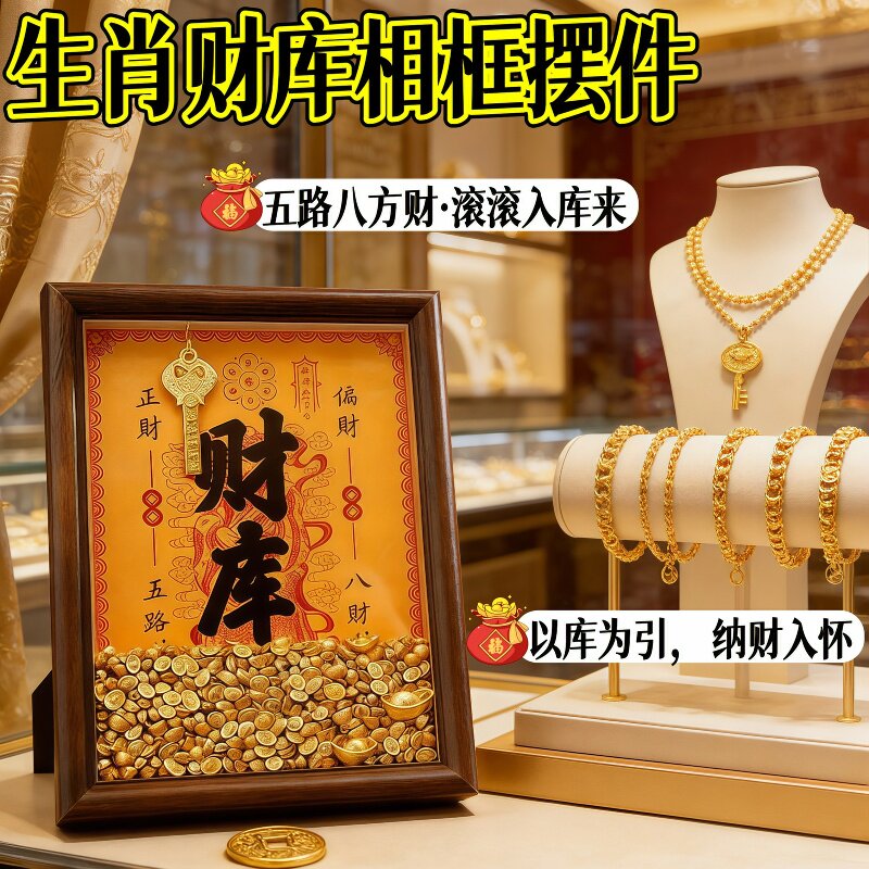 生肖财库相框摆件入户金元宝合金黄钱到家财位财神办公室开开库人