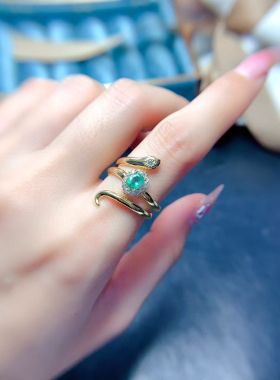 新款蛇戒夸张大气高贵天然祖母绿戒指女S925纯银镀金镶嵌美货福利