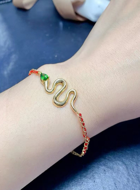 天然透辉石蛇手链款式简单配红绳更洋气时尚精工精工925银镶嵌
