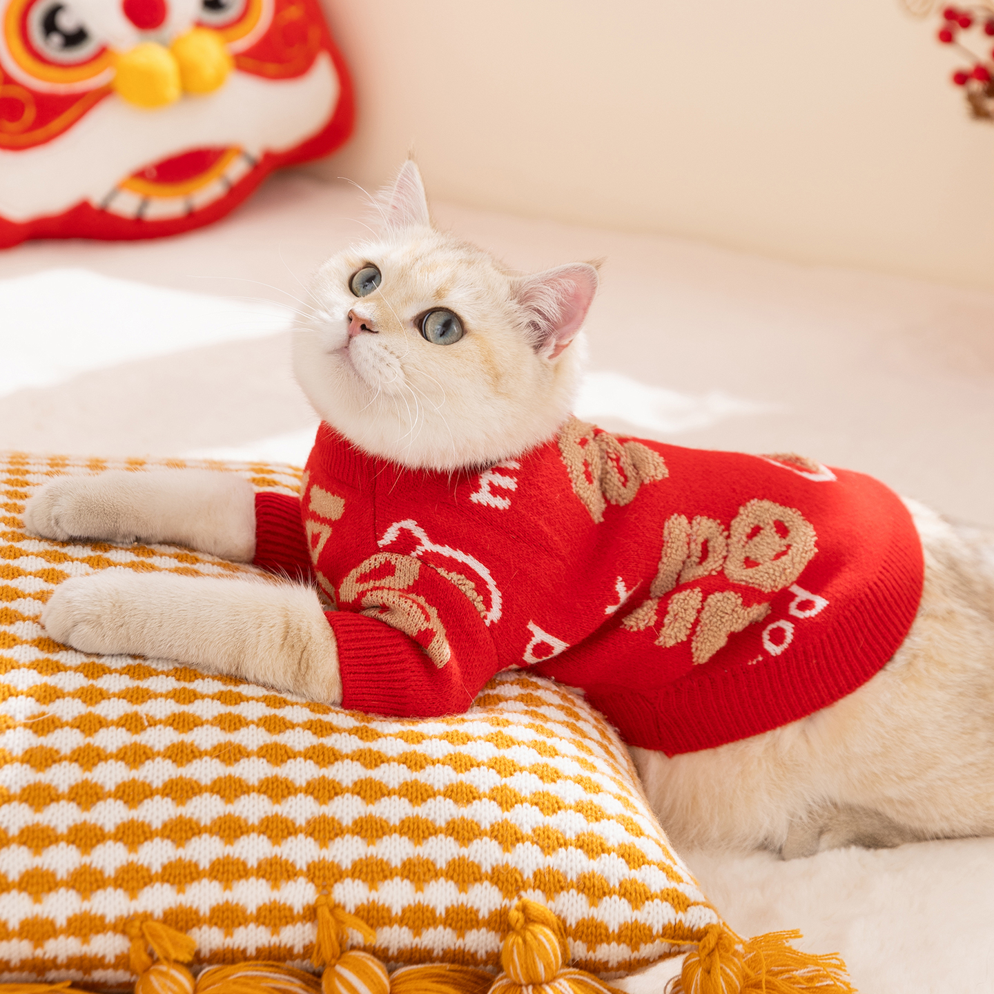 宠物衣服秋冬福禄满满新年两脚毛衣猫咪布偶猫过年喜庆保暖猫衣服