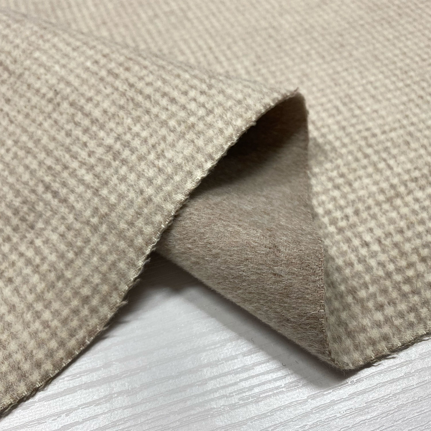 米色千鸟格双面羊绒秋冬服装面料