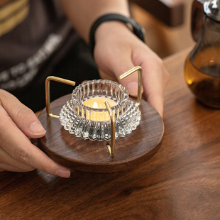 黑胡桃木温茶器底座茶壶加热底座温泡茶炉暖茶器覆古烛台茶桌摆件