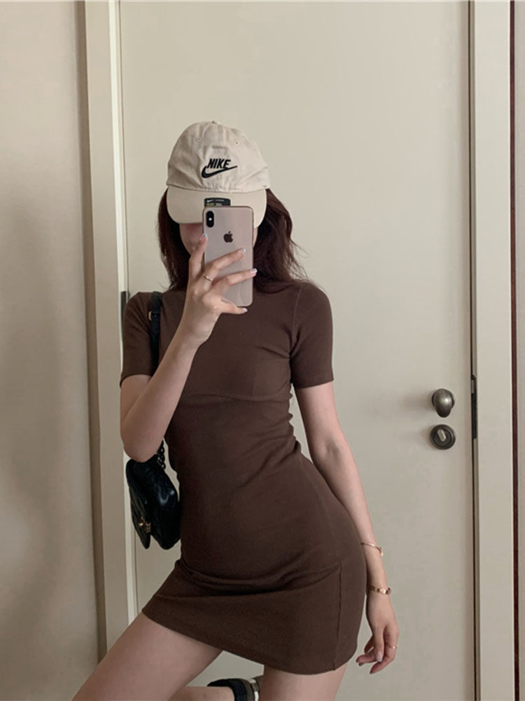 Large knitting t-shirt dress 2020 new pattern Korean Edition temperament T-shirts Short sleeved ins sexy Self cultivation Skirtin the Women's clothing/Boutique , Large size women  category - from Buy2taobao.com to provide professional Taobao agent buy service