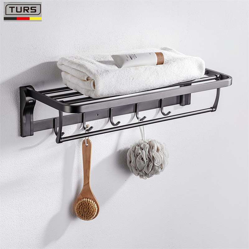 德国枪灰色毛巾架304不锈钢活动折叠浴巾架卫生间壁挂置物架黑色