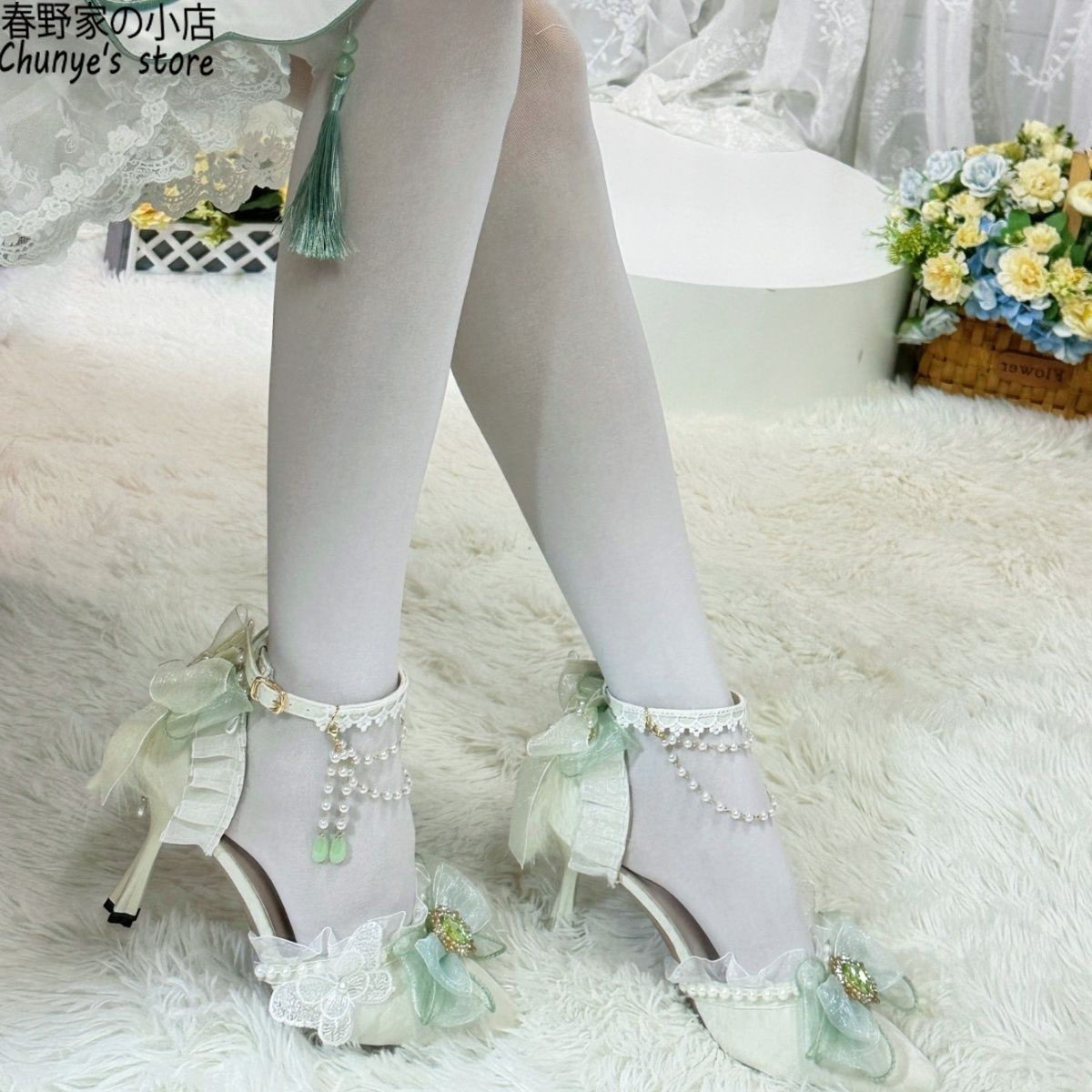 lolita药师篇章花嫁高跟鞋中华风若草色蝴蝶结手作洛丽塔成人单鞋,女鞋,深口单鞋,淘宝优惠券,粉丝福利购,淘宝优惠卷