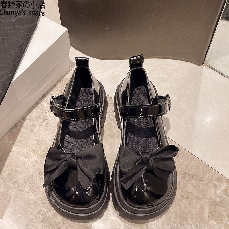 日系jk法式蝴蝶结厚底单鞋春野家