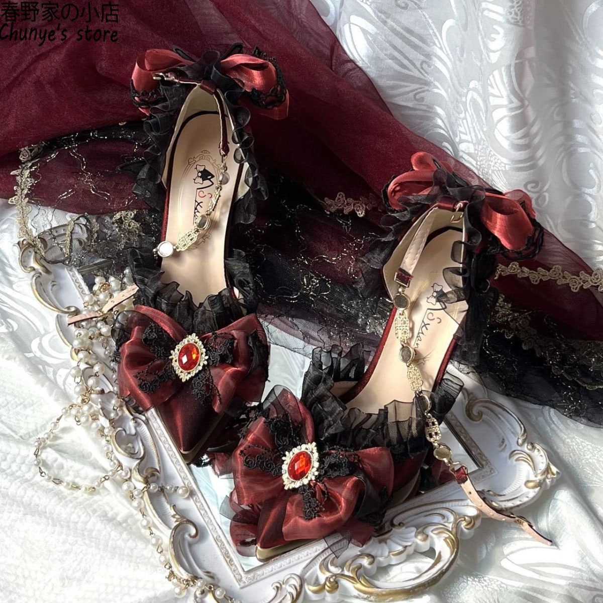 原创正品手作花嫁lo鞋处暑哥特暗黑Lolita鞋苗疆单鞋细跟高跟女鞋,女鞋,深口单鞋,淘宝优惠券,粉丝福利购,淘宝优惠卷