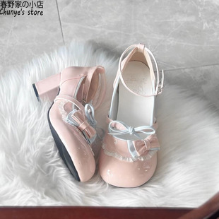 洛丽塔原创lo鞋女日系可爱圆头低跟小皮鞋中跟lolita少女jk制服鞋