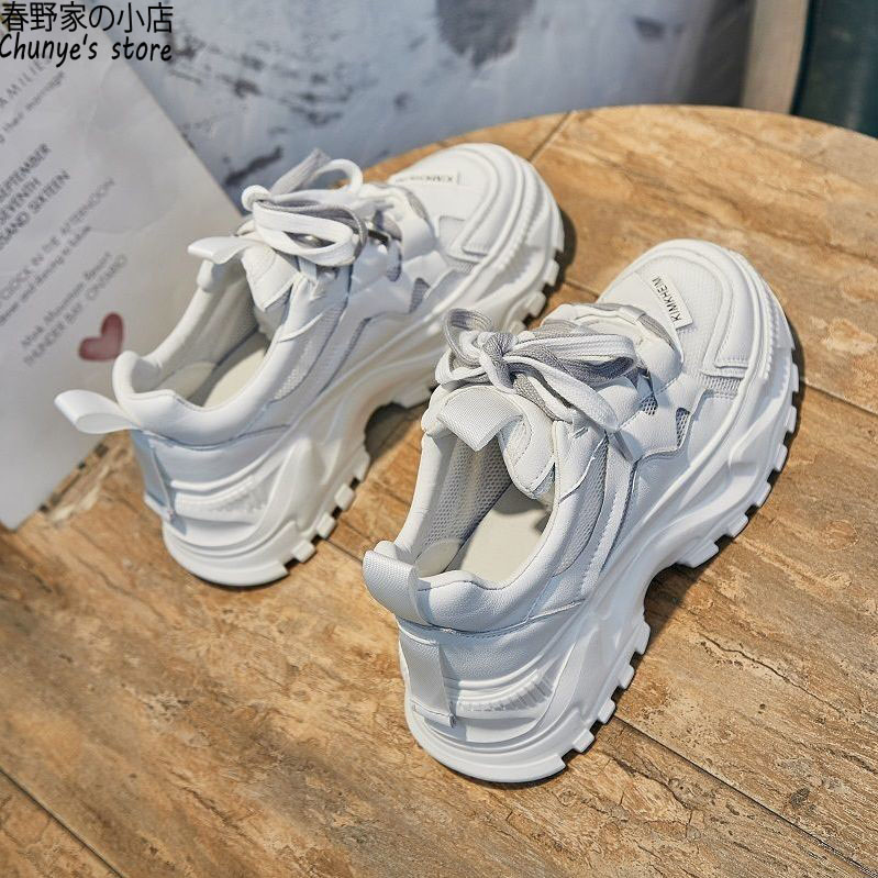 原创正品女鞋网面老爹鞋女ins2025夏小白鞋新款显瘦厚底增高松糕