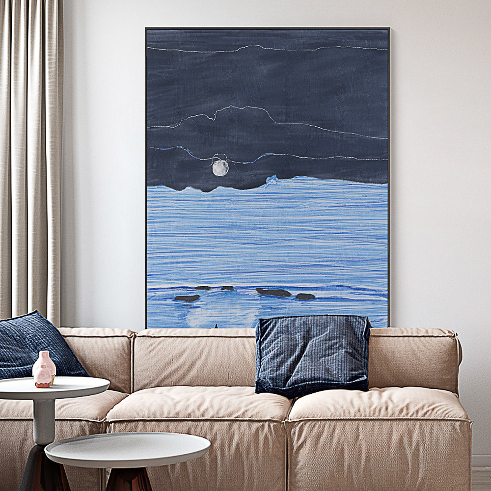 现代简约蓝色抽象客厅装饰画玄关卧室背景墙挂画侘寂赤贫风壁画