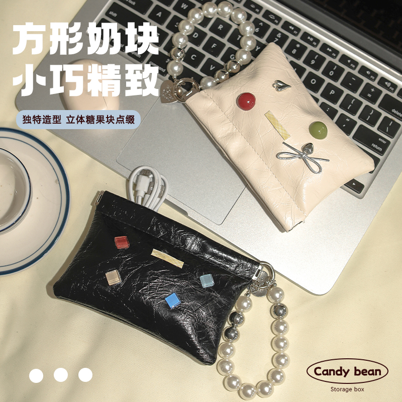 甜美少女细腻皮革自动闭合收纳包