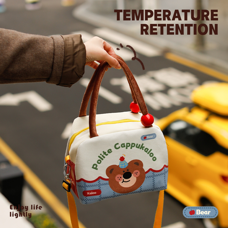 饭盒保温手提包可爱动物学生带饭兜上班族可斜挎大容量铝箔便当包