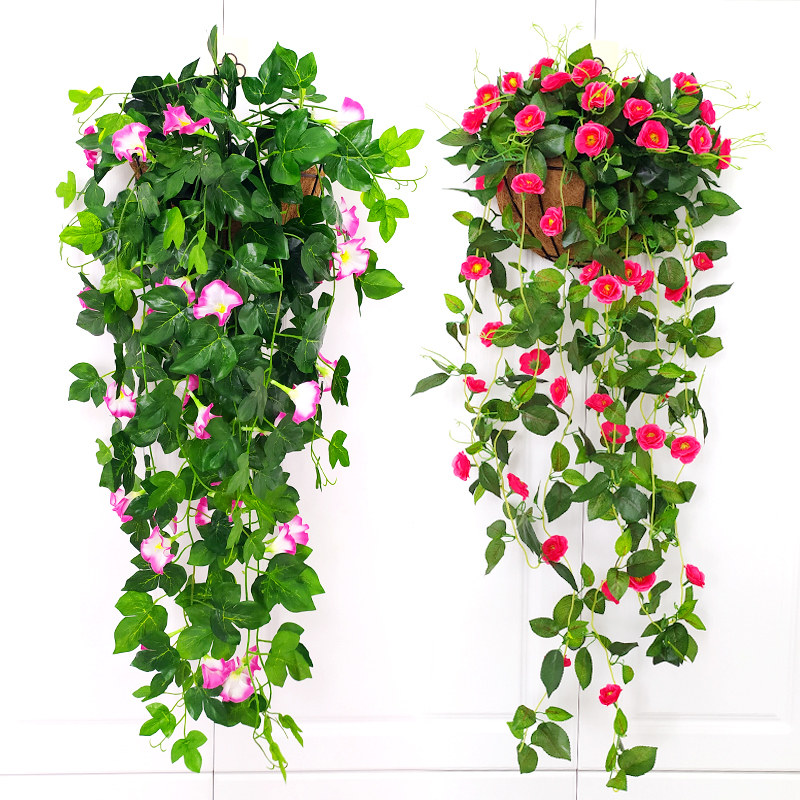 仿真花壁挂喇叭花藤条蔷薇玫瑰假花装饰花墙壁装饰吊兰吊篮牵牛花