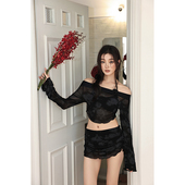 微风假日分体泳衣女夏两件套一字肩时尚 遮肉显瘦聚拢度假拍照泳装