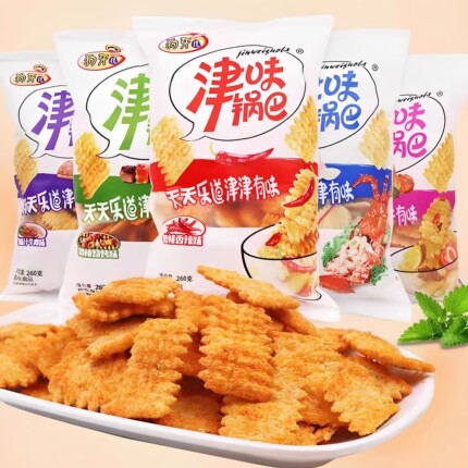 狗牙儿津味锅巴260g番茄烧烤香辣味8090后怀旧办公室休闲膨化零食