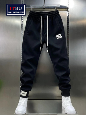 高端刺绣运动卫裤男士春秋冬季2025新款加绒男裤束脚休闲裤子男款