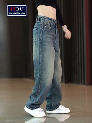 高端刺绣牛仔裤男士2025新款春秋冬季加绒男裤阔腿休闲长裤子男款