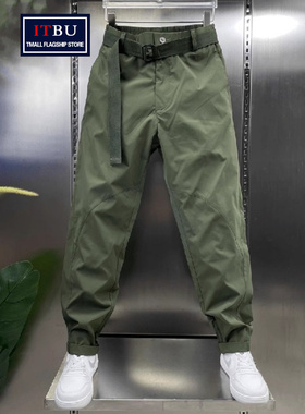 军绿色工装裤男士春秋冬季02025新款宽松直筒哈伦休闲男裤子男款