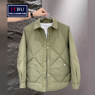 高端轻薄羽绒棉服男士2025春秋冬季新款菱形翻领保暖夹克外套男款