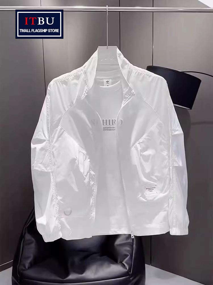 高级感白色工装外套男士春秋季2025新款立领短款夹克男款冬装棉服