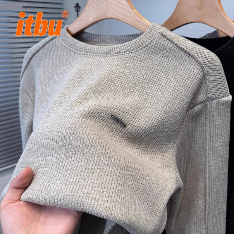 高端针织男卫衣男款2025新款冬季加绒加厚长袖男士冬装内搭打底衫