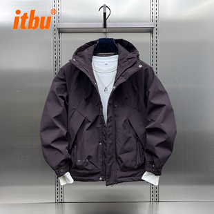 户外冲锋棉衣服男外套男士2025冬季新款宽松连帽工装夹克男款冬装