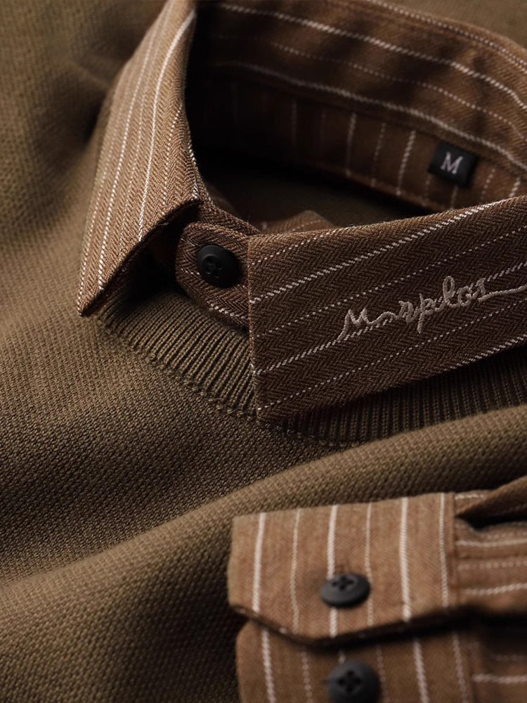 高端刺绣衬衫领毛衣男士春秋冬季2025年新款假两件休闲针织衫男款