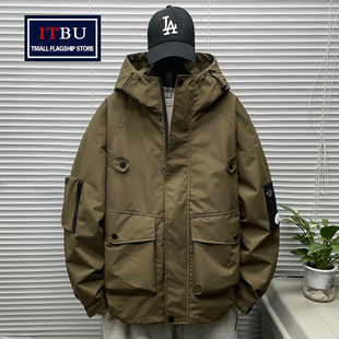 连帽工装夹克男士春秋款2025新款户外休闲 冲锋衣外套男款冬季棉
