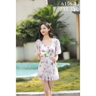 法式 收腰蝴蝶结碎花裙 田园风印花连衣裙女夏V领短袖