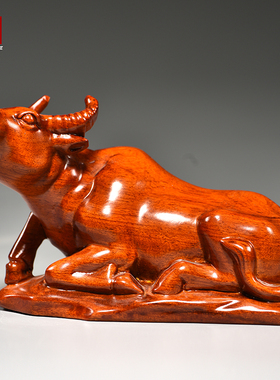 花梨木雕牛摆件实木水牛气冲天家居客厅办公装饰公司店铺开业礼品