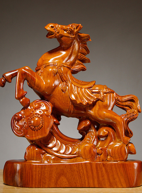 木雕马到成功摆件家居客厅工艺品