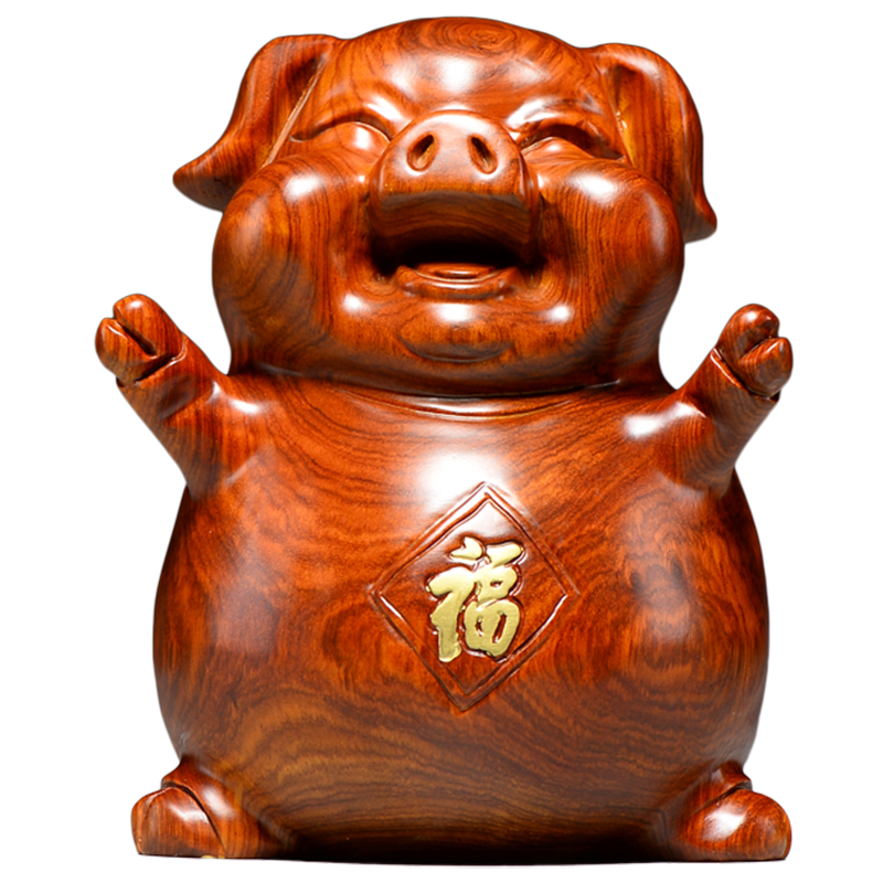 花梨木头猪摆件十二生肖猪吉祥物