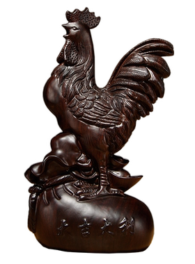 黑檀木雕刻大吉大利生肖鸡工艺品