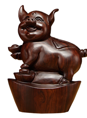 实木雕刻十二生肖样板间元宝猪