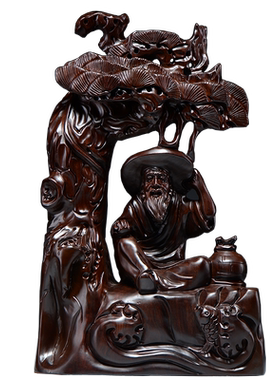 黑檀木雕刻姜太公渔翁送礼工艺品