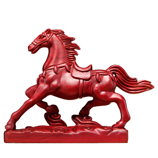红色木质马摆件实木十二生肖木头立马成功的吉祥物装饰红木工艺品