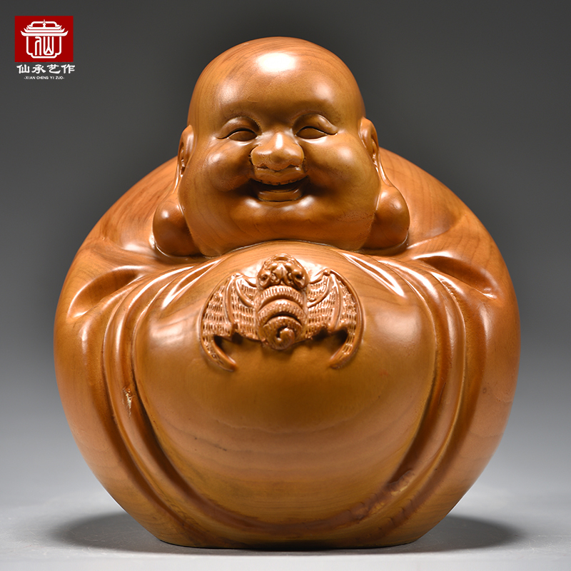 香樟木雕弥勒佛像摆件实木笑佛福在眼前家居客厅办公柜台中式装饰