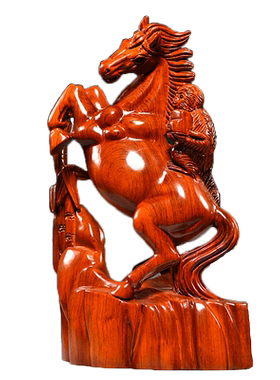 花梨实木马到成功摆件红木雕刻白菜生肖木头马工艺品家居装饰礼品