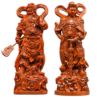 花梨木雕伽蓝韦陀佛像摆件韦驮关公伽蓝菩萨左右护法关公寺庙佛堂