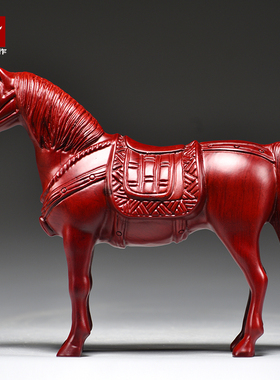 红色实木马到成功摆件红木雕刻木头唐马家居办公装饰吉祥物工艺品